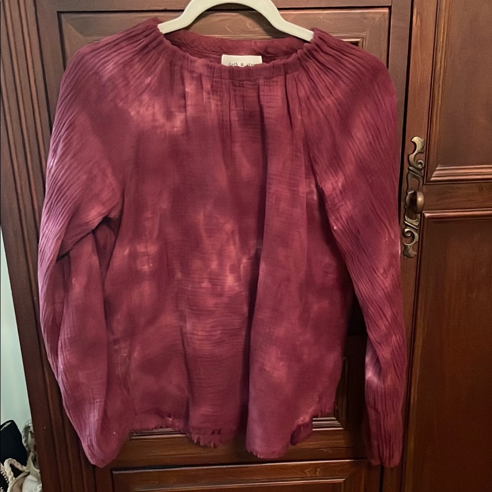 Cloth & Stone Red Relaxed Ribbed Blouse